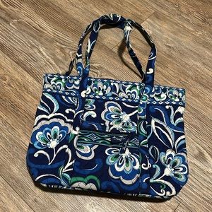 NEW Vera Bradley Mediterranean Blue Large Double Handle Toggle Closure Tote Bag